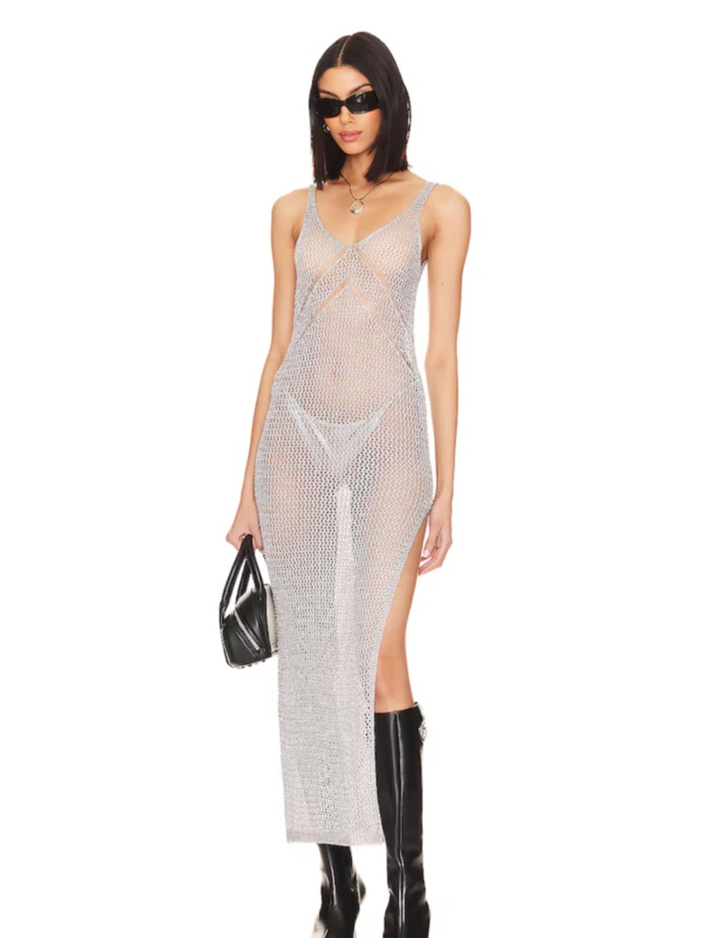REVOLVE Silver Metallic Mesh Maxi Cover Dress